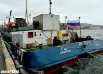 Russian Fili ship suffered disaster in Caspian Sea taken to Baku (Photosession )