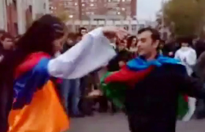 Позор! Лезгинка с азербайджанским и армянским флагами! (видео)