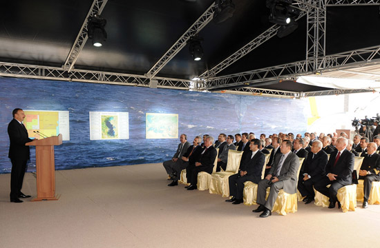 Azerbaijani President attends foundation laying of new Baku International Sea Trade Port Complex (PHOTO)