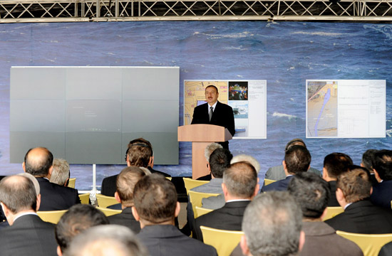 Azerbaijani President attends foundation laying of new Baku International Sea Trade Port Complex (PHOTO)