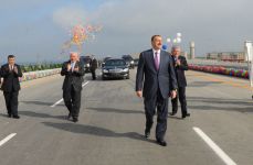 Президент Азербайджана принял участие в открытии после реконструкции участка автодороги Баку - граница России (ДОПОЛНЕНО)(ФОТО)
