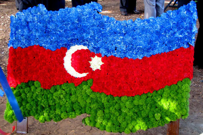 Азербайджанский флаг весом в 60 кг из живых цветов в Израиле - Марина Салахова (фотосессия)