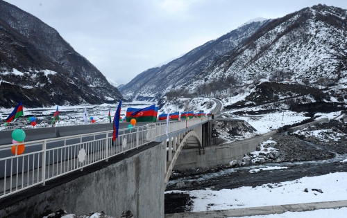 Президент Азербайджана принял участие в  открытии моста в Гахском районе (ФОТО)