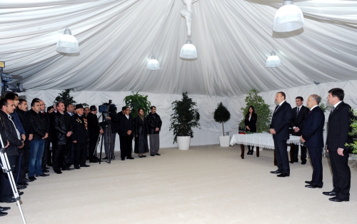 Azerbaijani President attends inauguration ceremony of residential building for Karabakh war disabled people and martyr families in Gabala  (PHOTO)