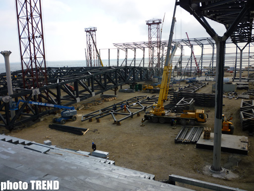 В Баку завершилась установка крыши в комплексе, где может пройти конкурс "Евровидение-2012" (ФОТО)