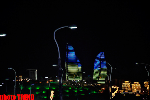 Eurovision 2012 participating countries’ flags reflected on Flame Towers (PHOTO)