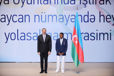 Azərbaycan Prezidenti və xanımı Olimpiya Oyunlarında iştirak edəcək nümayəndə heyətinin yola salınması mərasimində iştirak ediblər (FOTO)