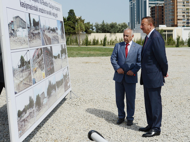 Azerbaijani President inspects new park in Baku (PHOTO)