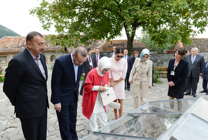 Azerbaijani President, Turkish PM visit Albanian Temple in Kish village of Sheki (PHOTO)