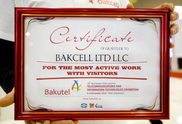 Bakcell "BakuTel" sərgisində uğurlu iştirakına görə sertifikatla təltif edilib