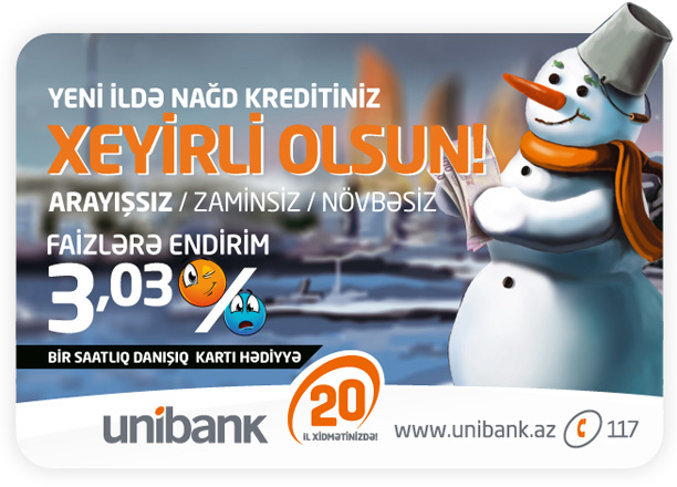 "Unibank" 3 faizlik endirimlə kredit təklif edir