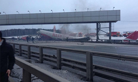 Aircraft skids off runway at ‘Vnukovo’ Airport and catches fire