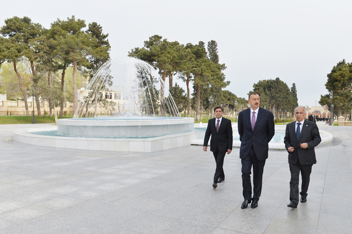 Azerbaijani President opens newly-redeveloped park in Bilajari settlement (PHOTO)