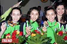 Azerbaijani gymnasts back to Baku after successful performance at European Championships (PHOTO)
