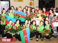 Азербайджанские гимнастки, успешно выступившие на Чемпионате Европы, вернулись в Баку (ФОТО)