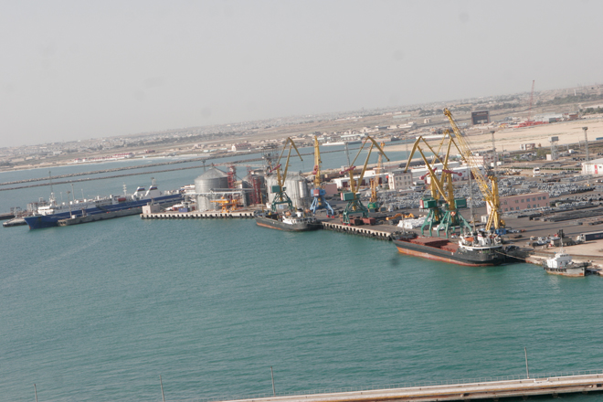 Azerbaijan says construction of biggest Caspian sea trade port progresses