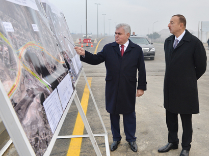 Президент Азербайджана принял участие в открытии автодороги Забрат-Кюрдаханы-Пиршаги после реконструкции (ФОТО)