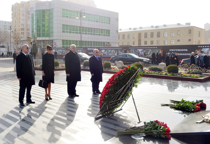 Azerbaijani president, spouse attend ceremony commemorating Khojaly genocide victims
