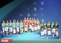Азербайджанские гимнастки завоевали "серебро" по итогам групповых выступлений с тремя мячами и двумя лентами на ЧЕ в Баку (ФОТО)