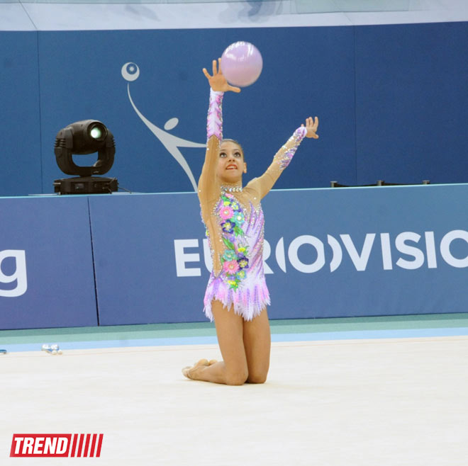 Russian gymnast wins gymnastics championship in exercises with ball among juniors in Baku