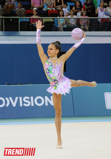 Russian gymnast wins gymnastics championship in exercises with ball among juniors in Baku