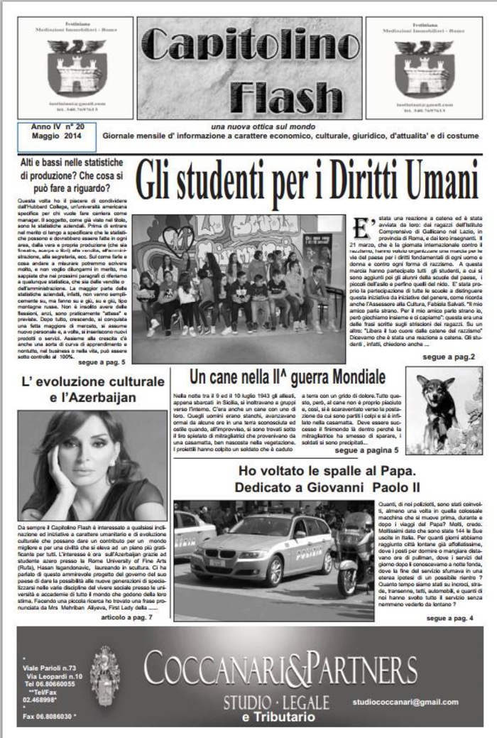 В популярной итальянской газете «Capitolino Flash» опубликовано интервью о многогранной деятельности первой леди Азербайджана Мехрибан Алиевой