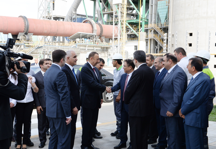 Azerbaijani president attends opening of a cement plant in Baku (PHOTO)