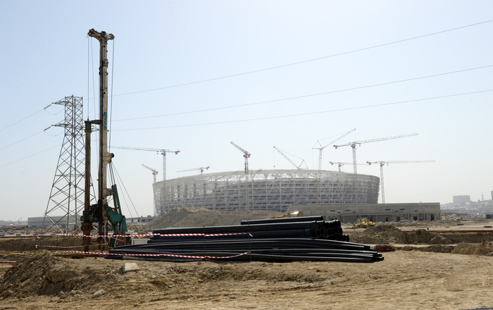 Azerbaijani president reviews construction at Baku Olympic Stadium