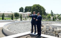 Azerbaijani president reviews progress of construction of Heydar Aliyev park in Barda city