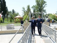 Azerbaijani president reviews progress of construction of Heydar Aliyev park in Barda city