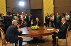 Trilateral meeting of Azerbaijani, Russian and Armenian presidents begins (PHOTO)