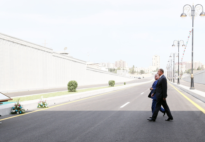 Azerbaijani president attends opening of another road junction in Baku (PHOTO)