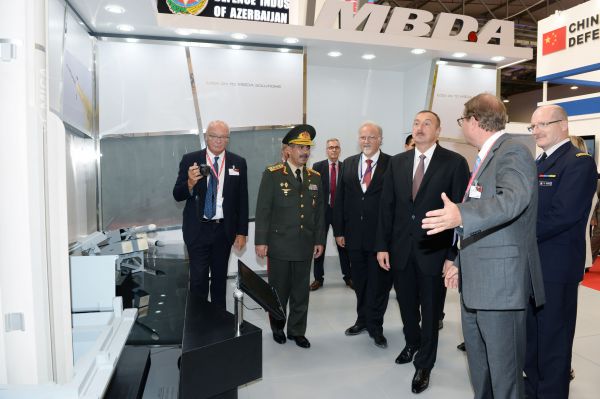 President Ilham Aliyev visits first Azerbaijan international defense industry exhibition