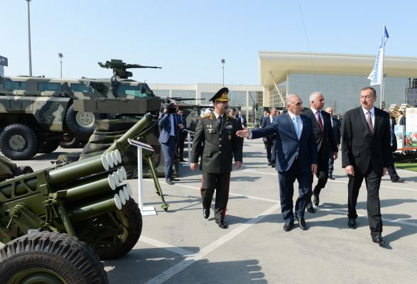 President Ilham Aliyev visits first Azerbaijan international defense industry exhibition