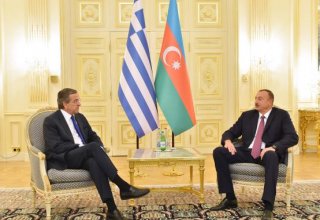 President Ilham Aliyev and Prime Minister of Greece Antonis Samaras hold a one-on-one meeting