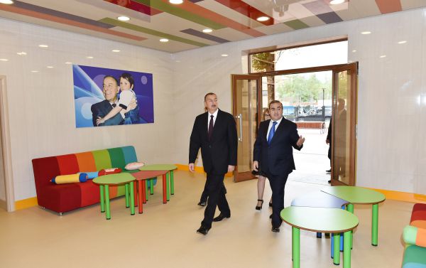 Azerbaijani president attends opening of kindergarten in Ismayilli (PHOTO)
