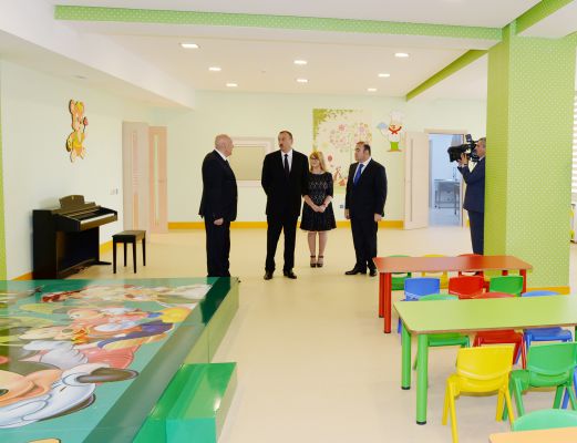 Azerbaijani president attends opening of kindergarten in Ismayilli (PHOTO)