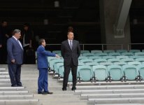 Azerbaijani president, his spouse review progress of construction at Baku Olympic Stadium