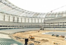 Azerbaijani president, his spouse review progress of construction at Baku Olympic Stadium