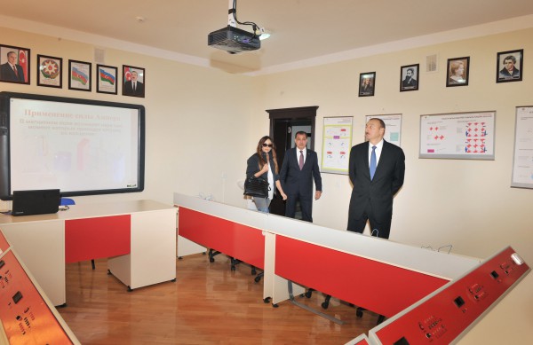 Azerbaijani president attends opening of secondary school block in Ganja (PHOTO)
