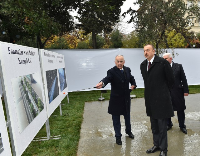 Президент Ильхам Алиев ознакомился с ходом работ в комплексе фонтанов и водопадов в Хатаинском районе Баку (ФОТО)