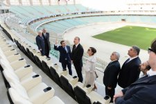 President Ilham Aliyev and his spouse review ongoing work at Baku Olympic Stadium
