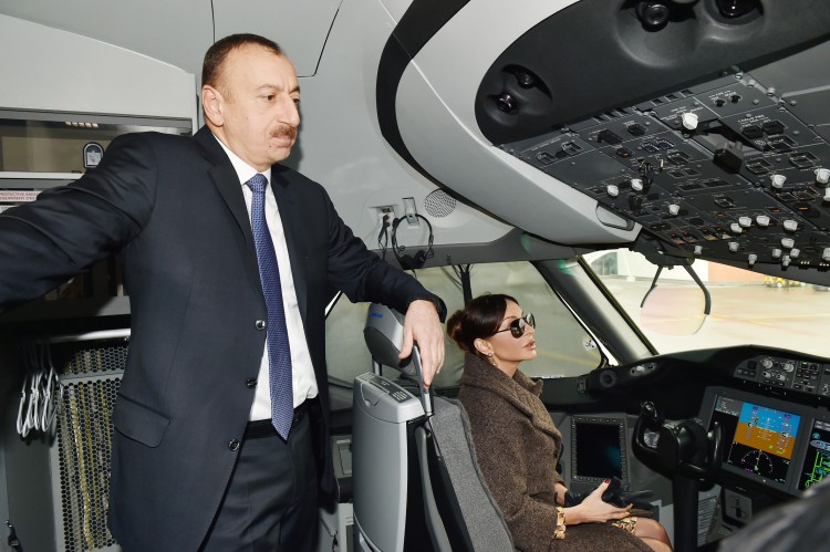 President Ilham Aliyev and his spouse review newly delivered Boeing-787-8 Dreamliner