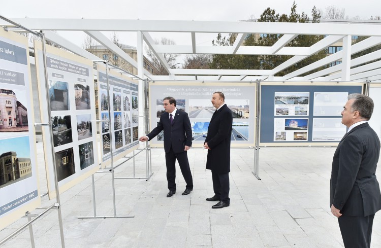 President Ilham Aliyev reviews ongoing redevelopment work at Heydar Aliyev Park in Mingachevir