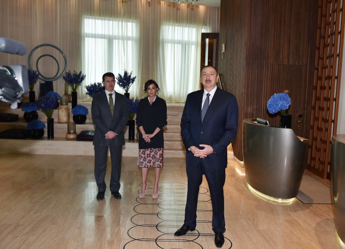 Azerbaijani president and his spouse attend opening of Inturist hotel