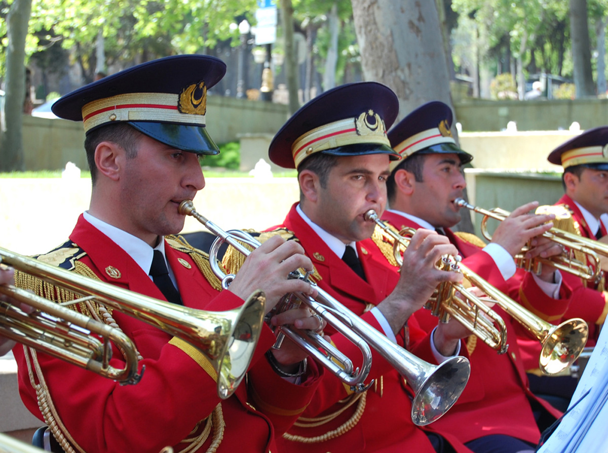 Azerbaijani Armed Forces orchestra in center of Baku