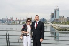Ilham Aliyev, his spouse review Baku White City boulevard
