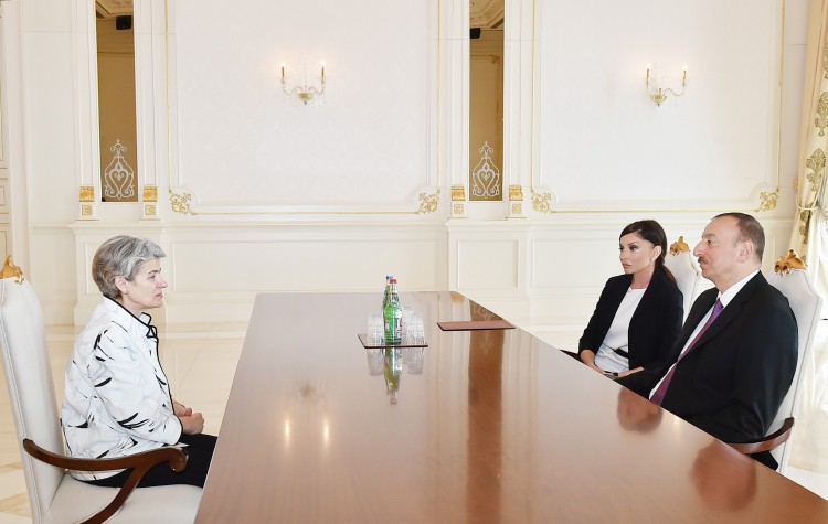 President Ilham Aliyev and his spouse Mehriban Aliyeva received director general of UNESCO Irina Bokova