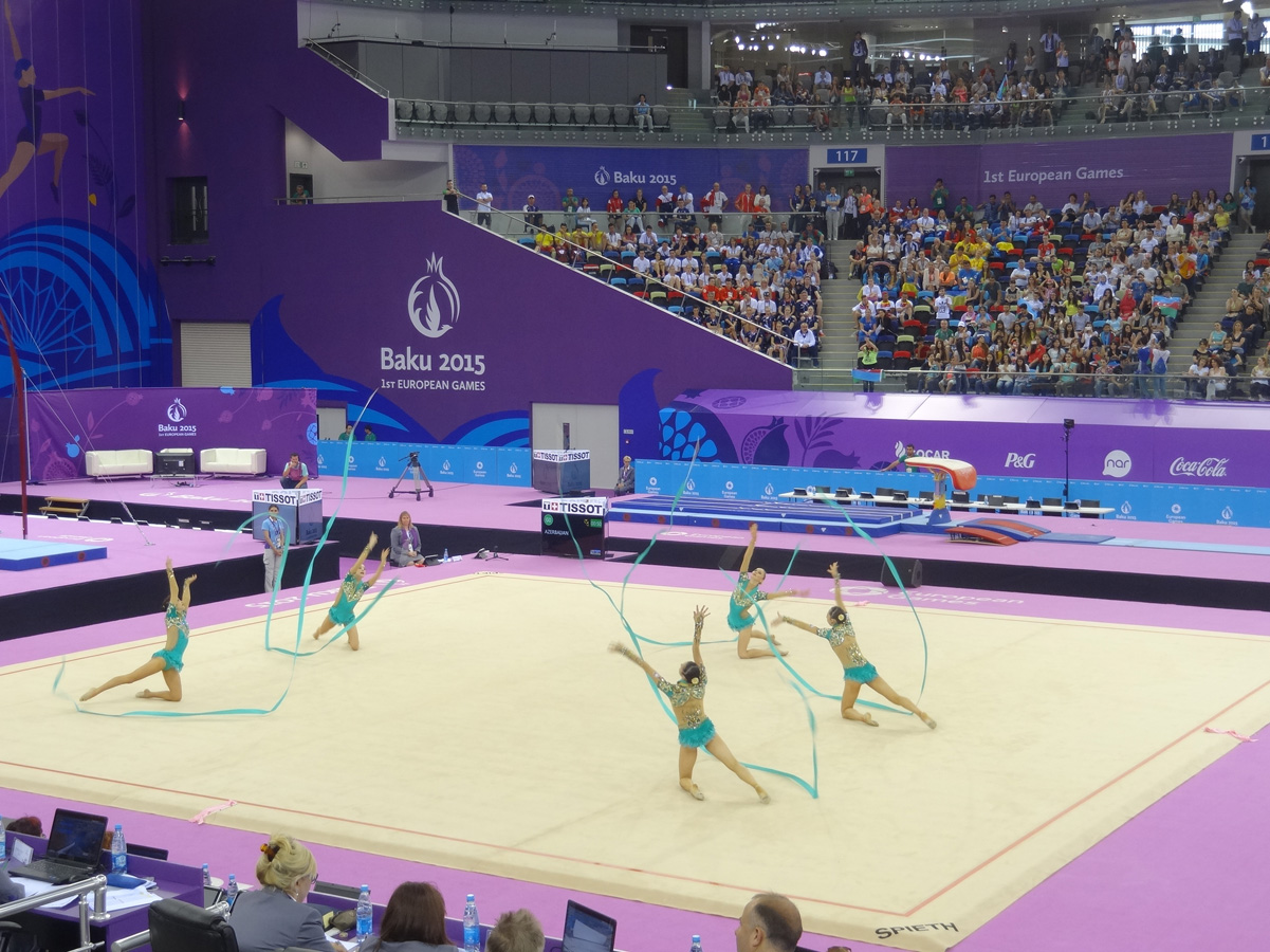 Азербайджанские гимнастки выступили с лентами в групповых упражнениях  в рамках Евроигр (ФОТО)