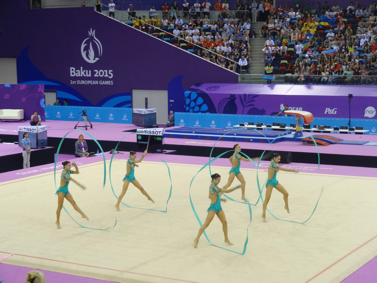 Азербайджанские гимнастки выступили с лентами в групповых упражнениях  в рамках Евроигр (ФОТО)